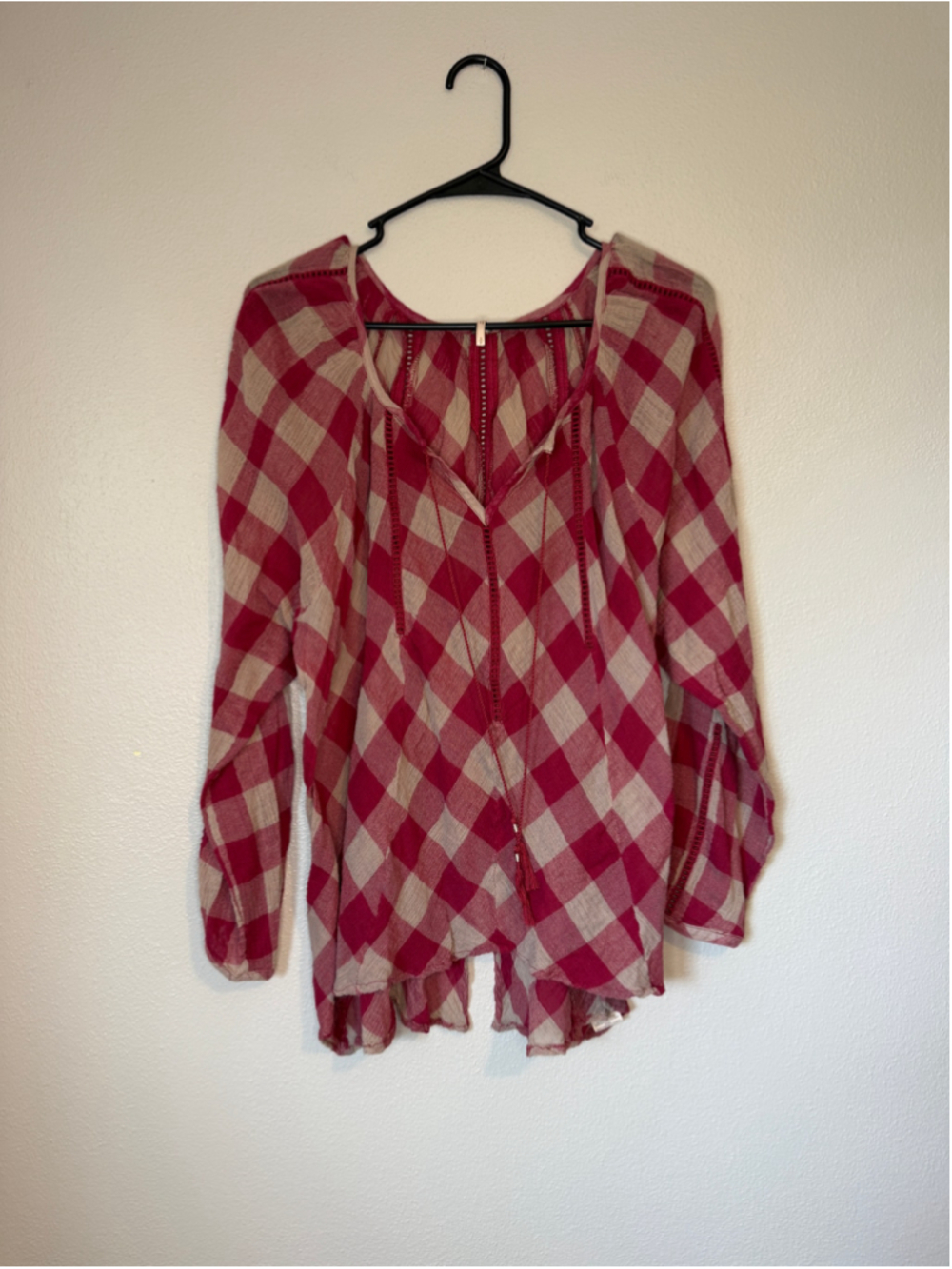 Free People Red Gingham Cotton Gauze Boho Tunic S